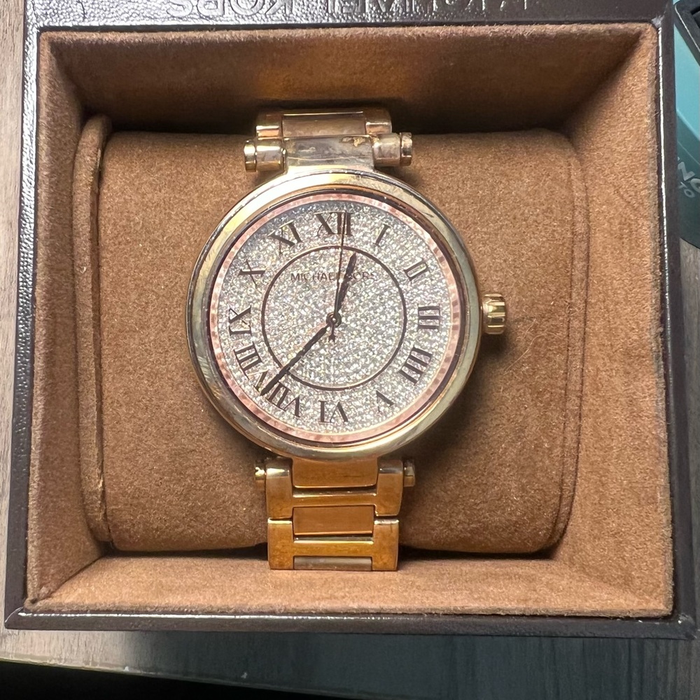 MK Rose Gold watch w/ Rhinestone Face